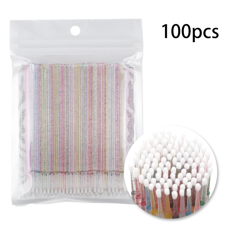Disposable Eyelash Brushes Swab 100Pcs Micro Brushes Eyelash Extension Tools Individual Eyelashes Removing Tools Applicators