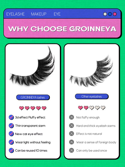 Veltrinay Fake Lashes Cat Eye Lashes Faux Mink Eyelashes Clear Band Lashes Natural Look Wispy Mink Eyelashes False Lashes Makeup